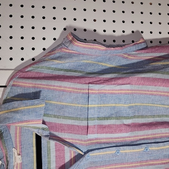 Beach Lunch Lounge Linen Blend 1x Stripped Lightweight Top Tie Front Coastal - Picture 2 of 7